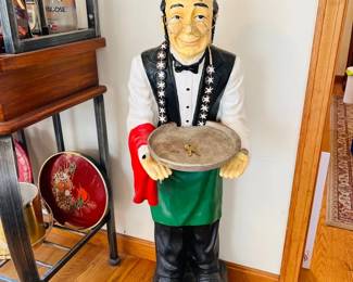 41” Cosner Waiter Statue by RAM Game Room — Vintage Butler Statue Holding Serving Tray
