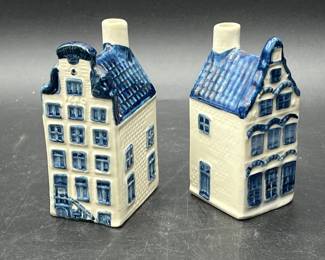 (2) Delft Porcelain Miniature Houses Made in Holland
