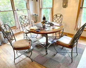 48” Round Kitchen Table & (4) Chairs — Wood, Metal & Tile
