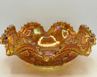 Marigold Carnival Glass Ruffled Bowl
