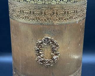 Vintage Ormolu Rose Filigree Vanity Footed Trash Can, Hollywood Glam, NO LINER, Mid Century Modern