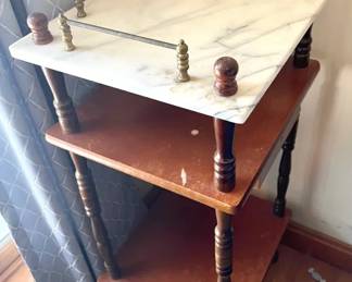 30” Marble Top Night Stand or Whatnot with Brass Rails

