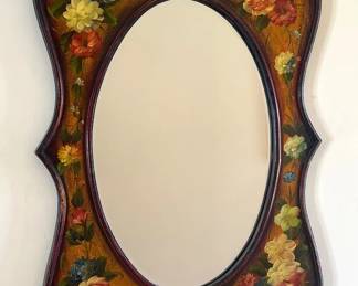 31” Floral Hand-Painted Art Nouveau Beveled Mirror
