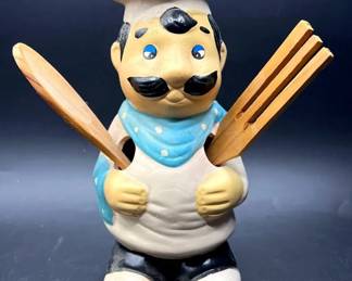 Vintage Ceramic Chef Kitchen Utensil Holder
