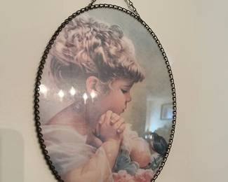Fireplace Flue Cover Victorian Reproduction Filigree Little Girl & Bird

