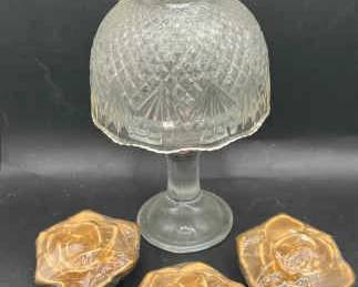 Fairy Lamp — Vintage Glass Diamond Point with Flower Petal Votive Candles
