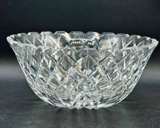 Vintage Waterford Square Cut Floral Bottom Crystal Clear Bowl 9" Diam x 4.5" H
