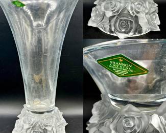 Shannon Crystal Vase with Frosted Rose Base With Sticker
