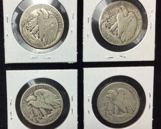  (4) WALKING LIBERTY HALF DOLLARS, 1917, 1927-S, 1936 & 1938