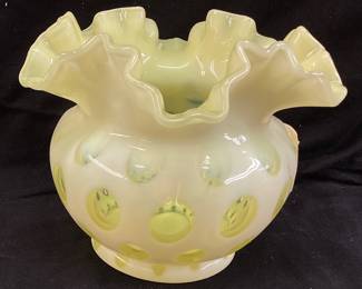 1960 FENTON URANIUM GLASS OPALESCENT COIN DOT VASE, 8in