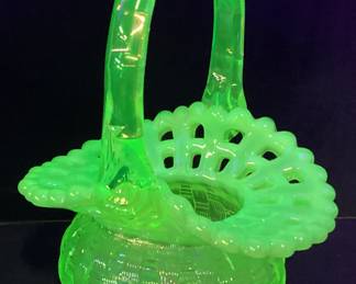FENTON URANIUM GLASS WEAVE STYLE BASKET