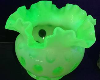 1960 FENTON URANIUM GLASS OPALESCENT COIN DOT VASE, 8in