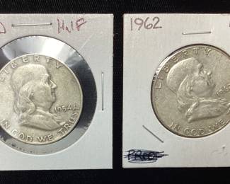 (2) FRANKLIN HALF DOLLARS, 1954-D & 1962