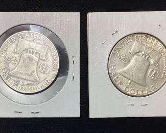 (2) FRANKLIN HALF DOLLARS, 1954-D & 1962