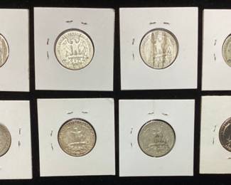 (8) 7 WASHINGTON SILVER QUARTERS, 1936, 1937, 1939, 1952-D, 1938, 1954, 1954-S & 1972