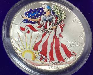 1999 SILVER AMERICAN EAGLE IN COLOR w CASE