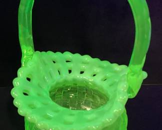FENTON URANIUM GLASS WEAVE STYLE BASKET