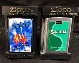 (2) ZIPPO SALEM CIGARETTES LIGHTERS, GREEN MENTHOL & 40th ANNIVERSARY