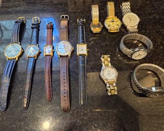 Mens watches. All need batteries.  Timez expedition, Acqua, US polo, elvis, vintage fossati & more.