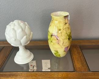 Glass statue and vase