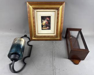 Vtg Framed Print & Wall Hanging Candle Holders