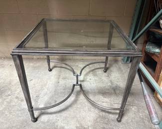 Glass Top Iron Legged Square Side Table