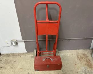 Moving Dolly & Red Metal Tool Box With Tools