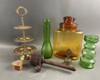 3 Tiered Indian Brass Tray, Prayer Wheel & More