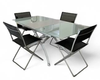 Modernist Glass Dining Table Folding Chairs