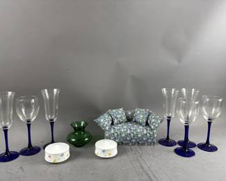 French Cobalt Glasses & Vtg Decor