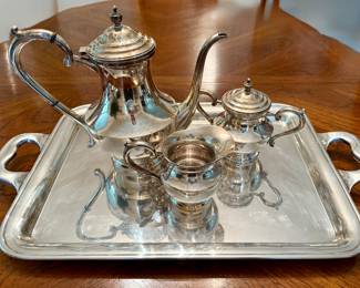 950 (Sterling) Silver Tea Set with Silver Serving Tray 