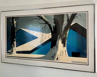 "Winter Quiet" Serigraph, Signed Eyvind Earle: Image 19.5 inches x 39.75 inches frame 31.5 inches x 50 inches
