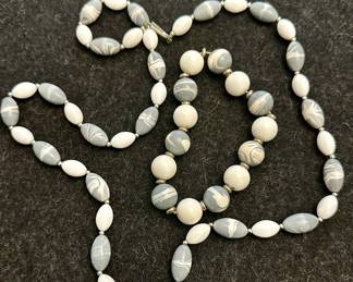 Grey & White Bead Necklace & Bracelet