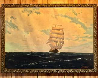 "Clipper Ship" Oil on Canvas, Signed