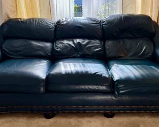 Hancock & Moore "Austin" Navy Leather Sofa with Nailhead Trim