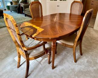 Dining Table & 4 Chairs, Rattan Backs and Upholstered Seats