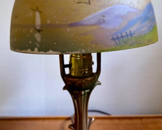 Vintage Reverse Painted Glass Lamp