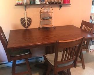 Solid Wood Dining Table with Four Chairs and Vintage, Collectible Decor