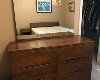 MidCentury Modern Solid Walnut Dresser and Mirror with matching Bed and Night Stand
