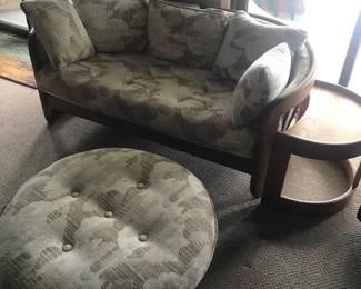 Vintage Loveseat with Ottoman and wood side table
