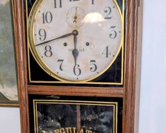 Antique Waterbury wall clock 30-day. Works!