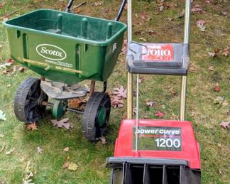 Scott's spreader and Toro small snowblower.