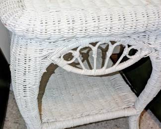 Vintage white wicker end table.