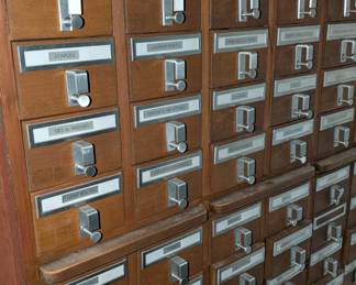 Vintage library card catalog cabinet!