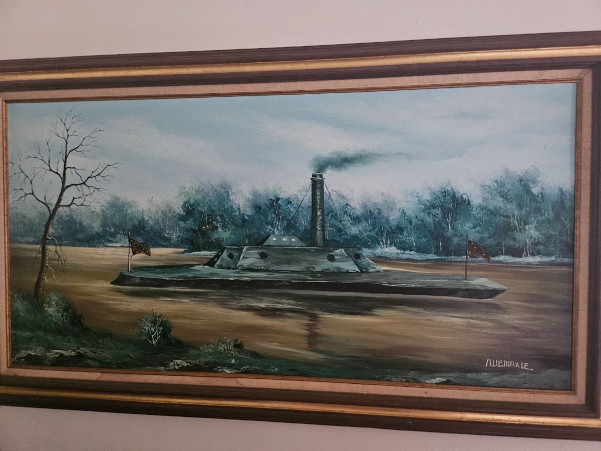Large framed oil on canvas - The Monitor