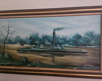 Large framed oil on canvas - The Monitor