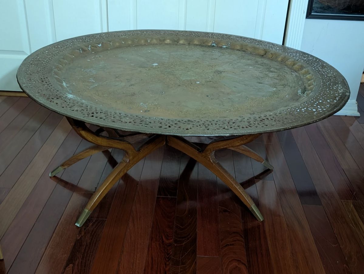 Brass Turkish Table with folding spider leg
46 inches across 
