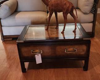 Ethan Allen coffee table with storage.  Leather camel on top