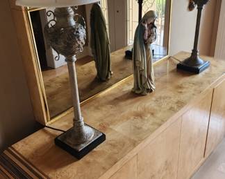Great Henredon Scene Two burlwood credenza pictured with matching lamps