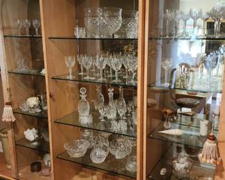 Large 3 doored Henredon lighted display cabinet.  Must see to appreciate and this one is filled with Waterford crystal and depression glass